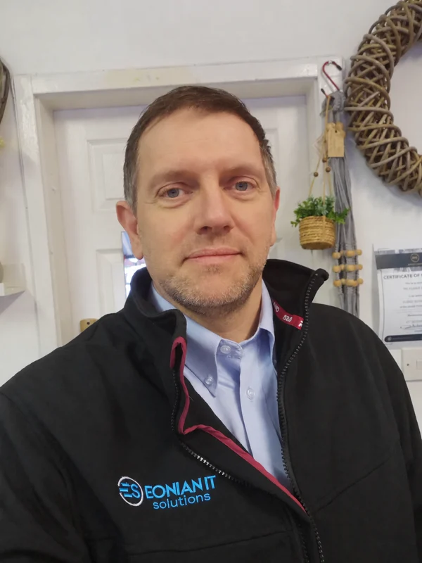 Mark Bowen wearing his Eonian IT Solutions jacket at The Flower Fountain